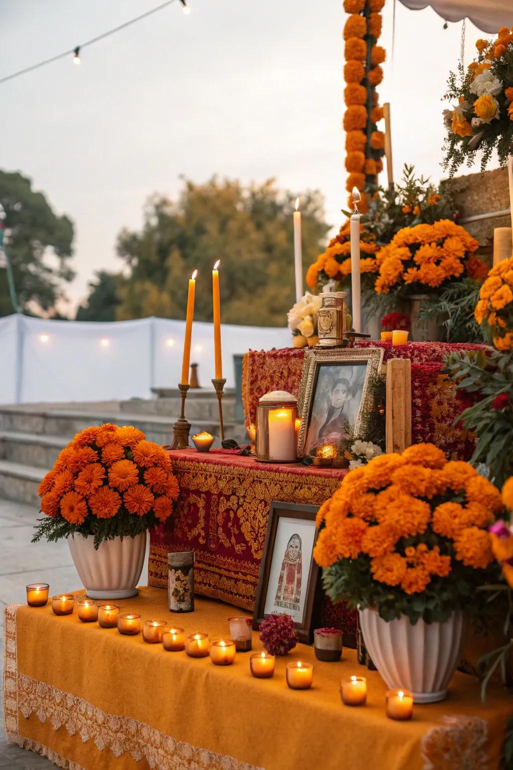 Golden bloom flowers contribute vibrant color and spiritual guidance to your ofrenda.