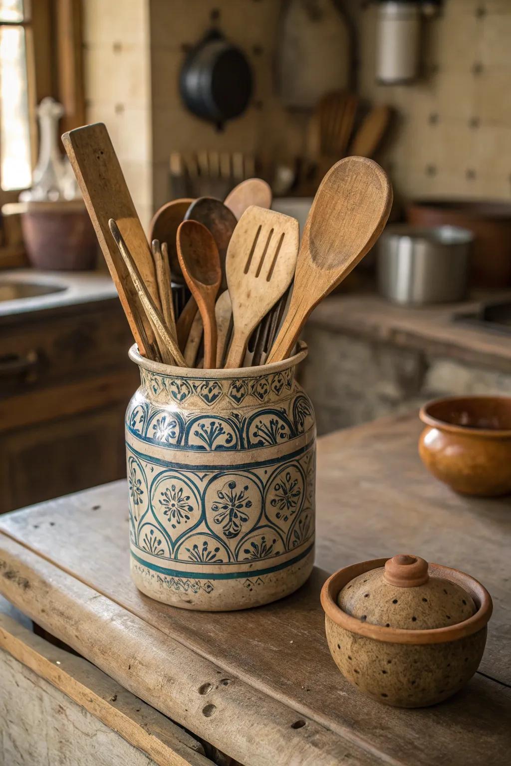 With a country jug cooking tool holder, keeping your kitchen tidy is easier than ever.