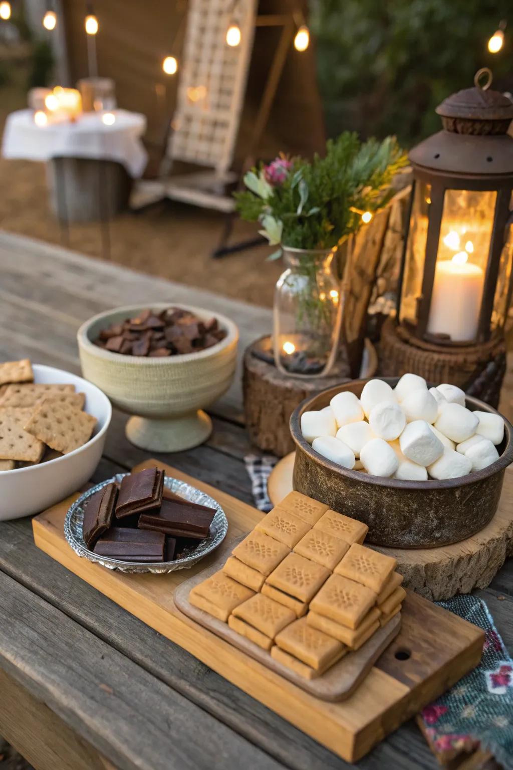 An exquisite campfire treat assembly point primed for marshmallow toasting.