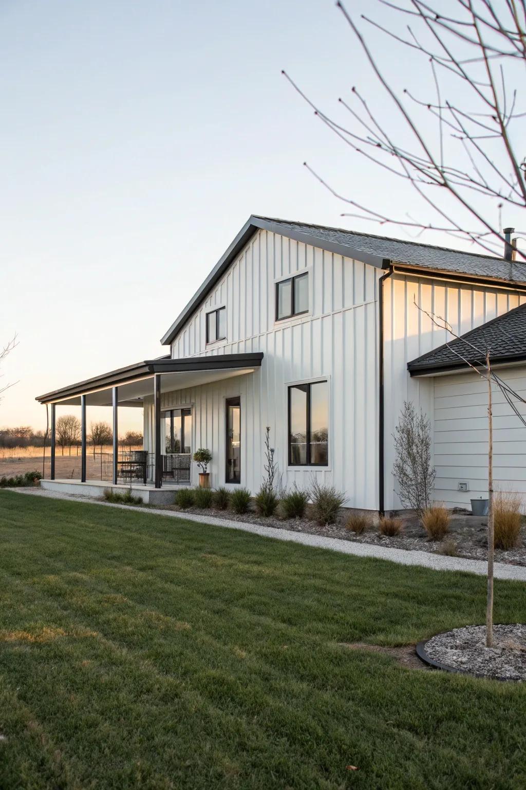 Sleek, modern siding adds a minimalist touch to this ranch-style home.