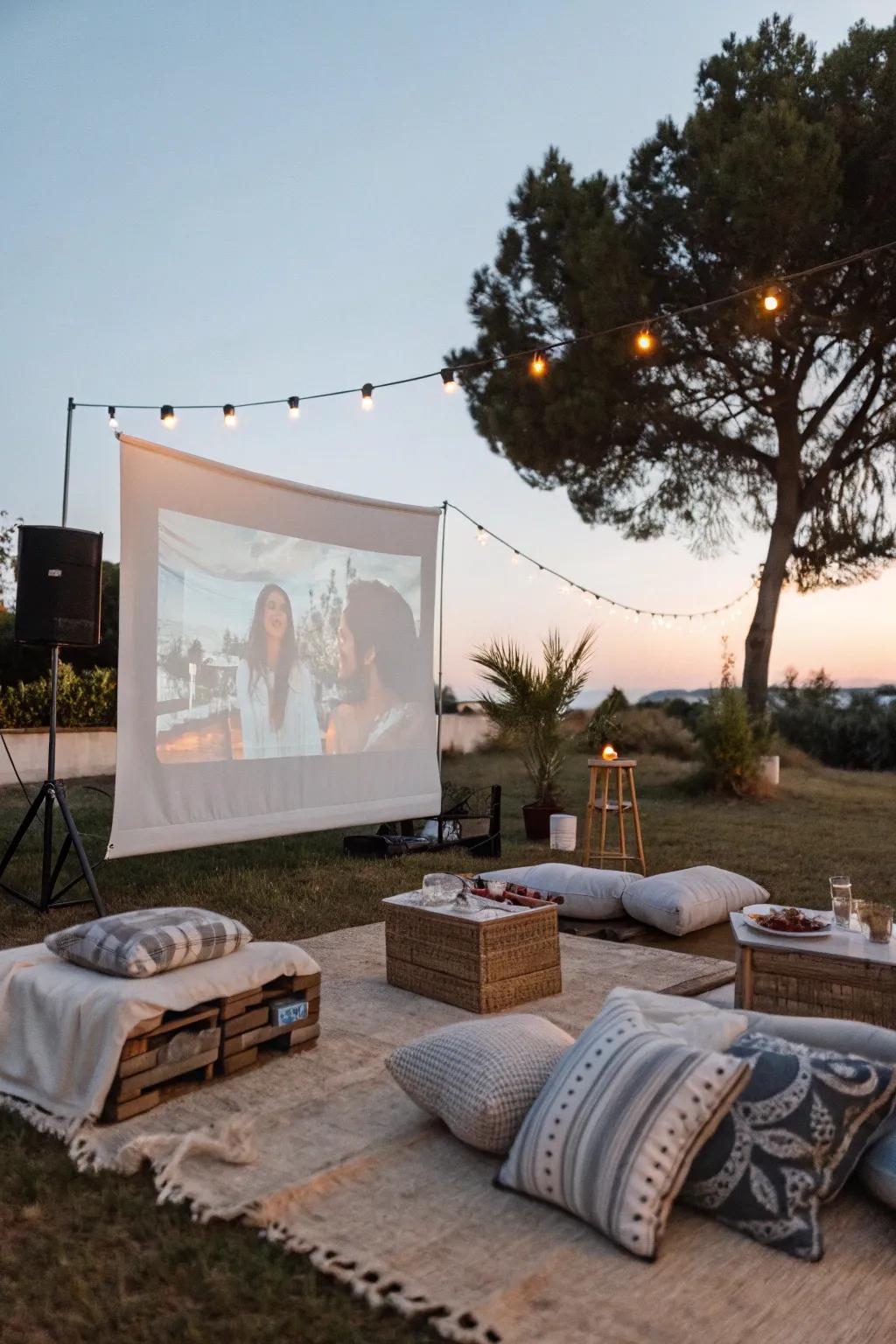 Enjoy your favorite movies with friends under the night sky.