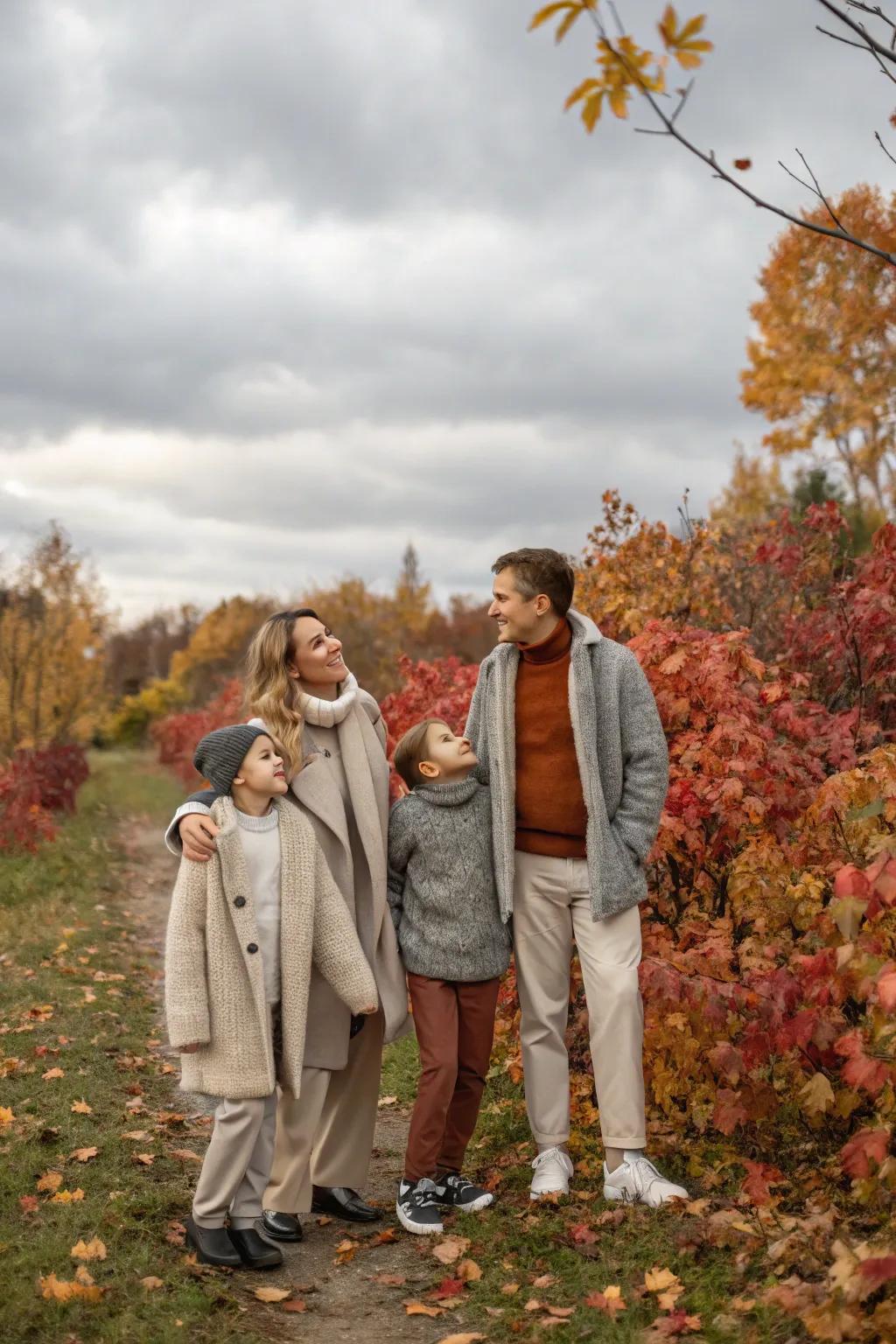 Neutral layers combine to produce a welcoming and unified family image.