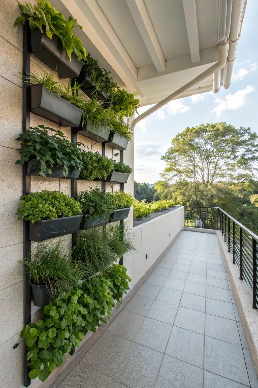 Vertical planters help to conserve space while optimizing greenery.