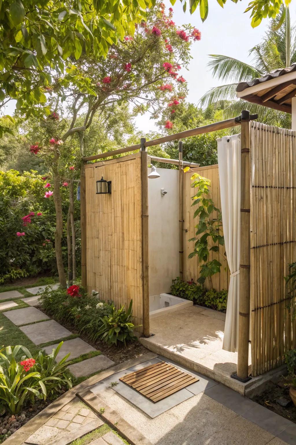 Bamboo screens ensure privacy while keeping an open-air ambiance.