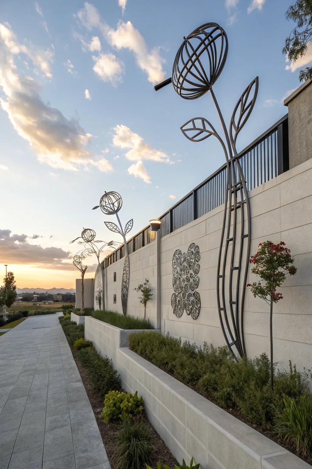 Metal art lends a contemporary edge to outdoor environments.
