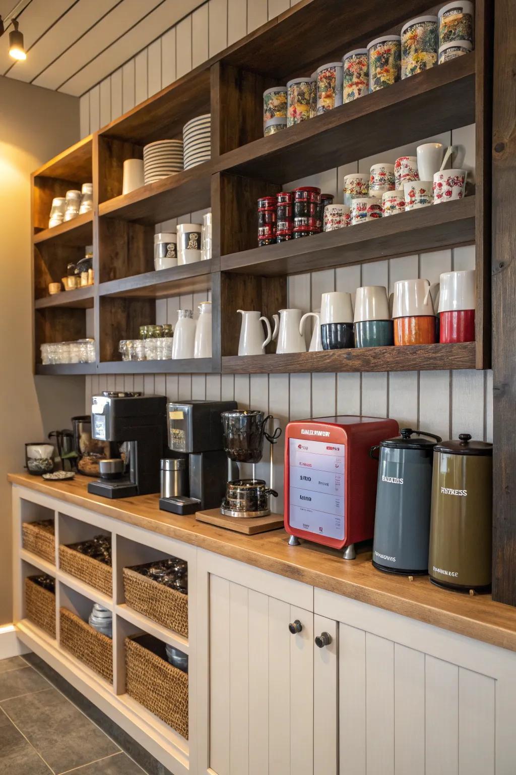 Vertical shelves transform any pantry into a neatly arranged coffee lover&rsquo;s dream.