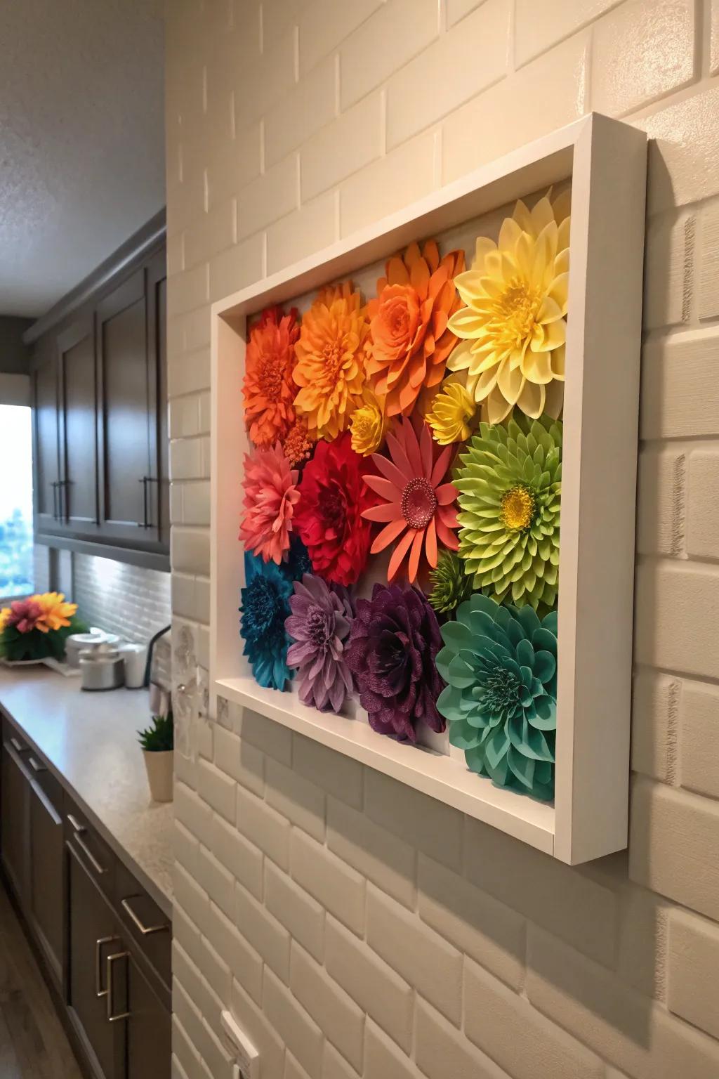 A rainbow-themed shadow box infuses color and delight into any setting.