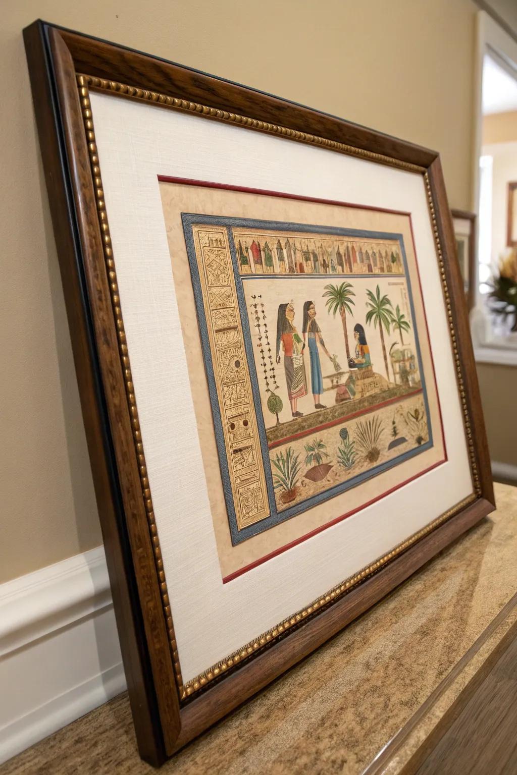 Double matting enriches the color and depth of papyrus art.