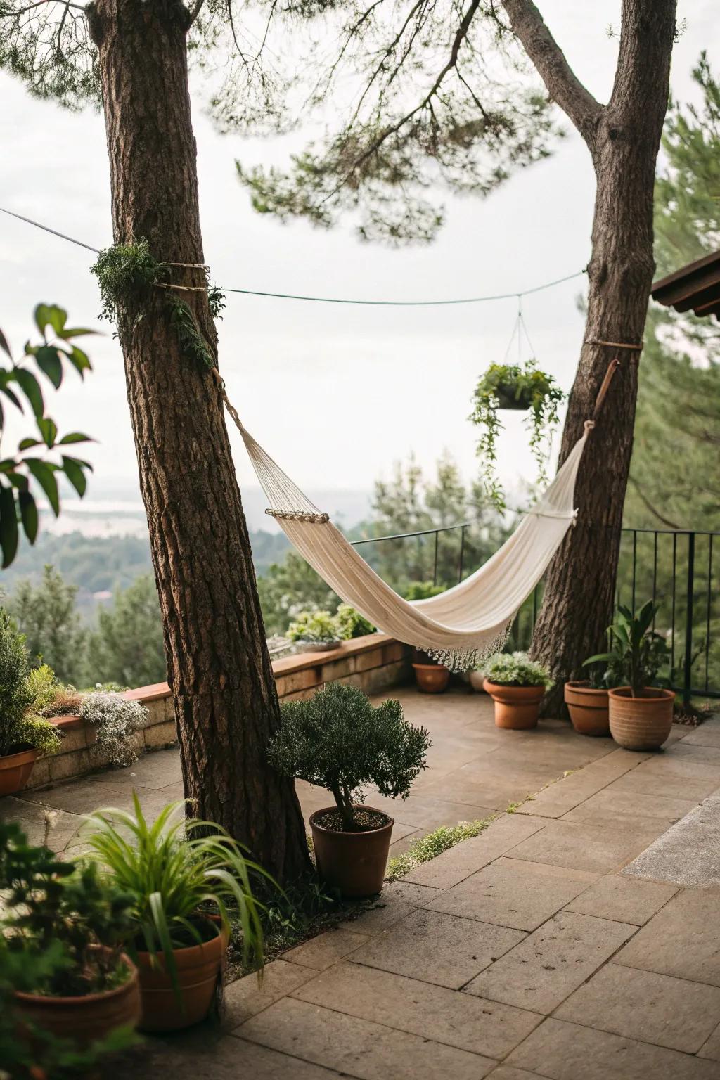 Design a tranquil retreat with a cozy hammock.
