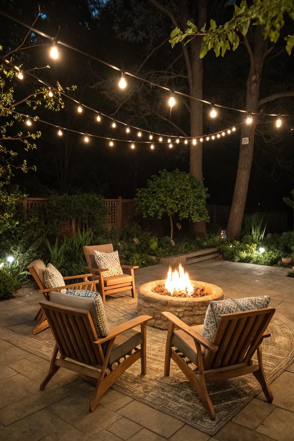 Wood and wicker seating gives your patio warmth and comfort.