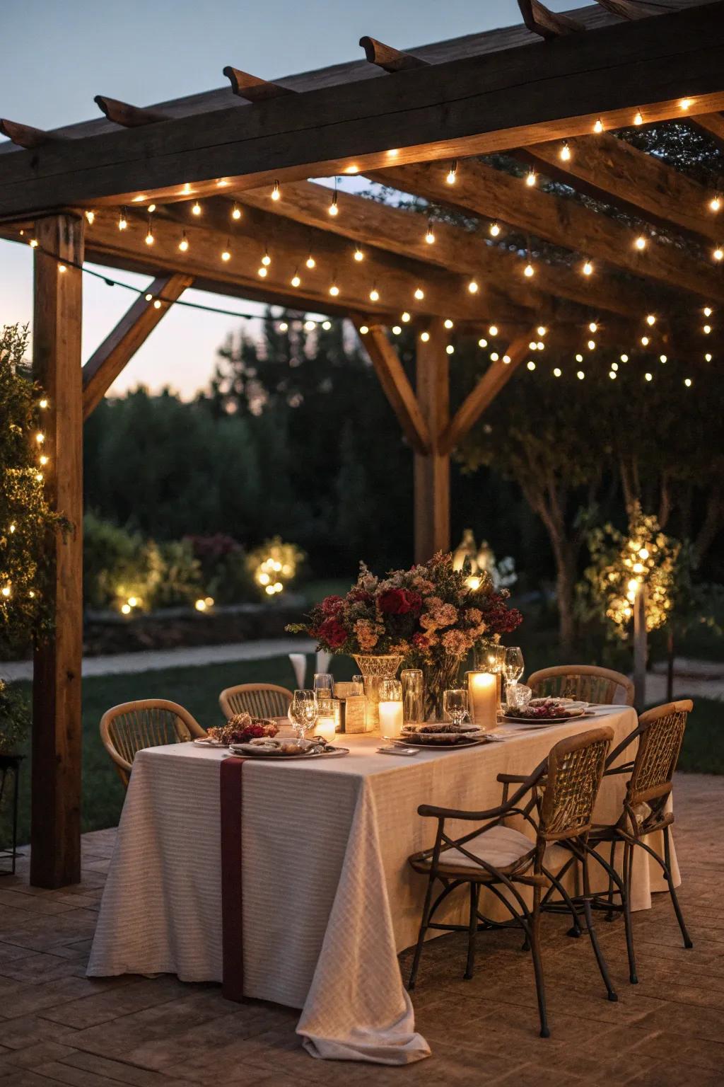 Illuminate your pergola for an added touch of elegance.