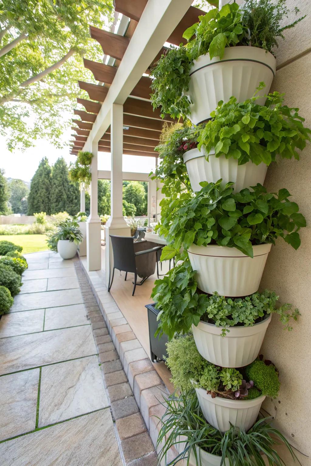 Enhance your patio with a vertical garden that maximizes limited space.