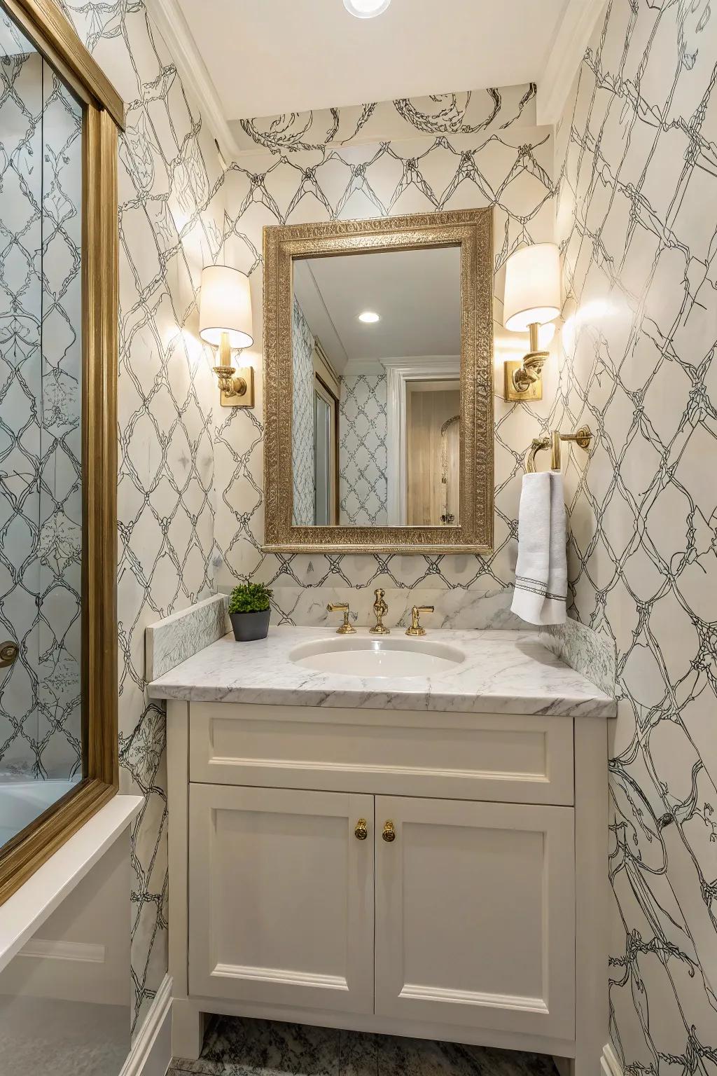Elevate your bathroom with elegant wallpaper designs.