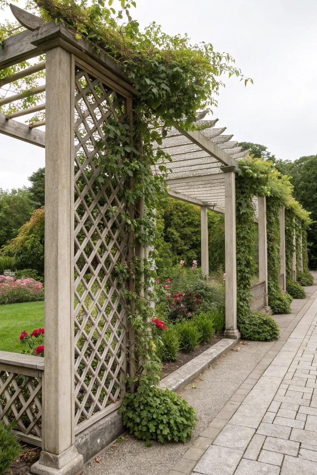 Trellis enclosures offer a timeless aesthetic with a hint of nature.