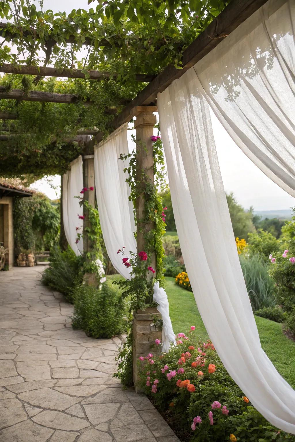 Flowing drapes offer both shading and sophisticated appeal.