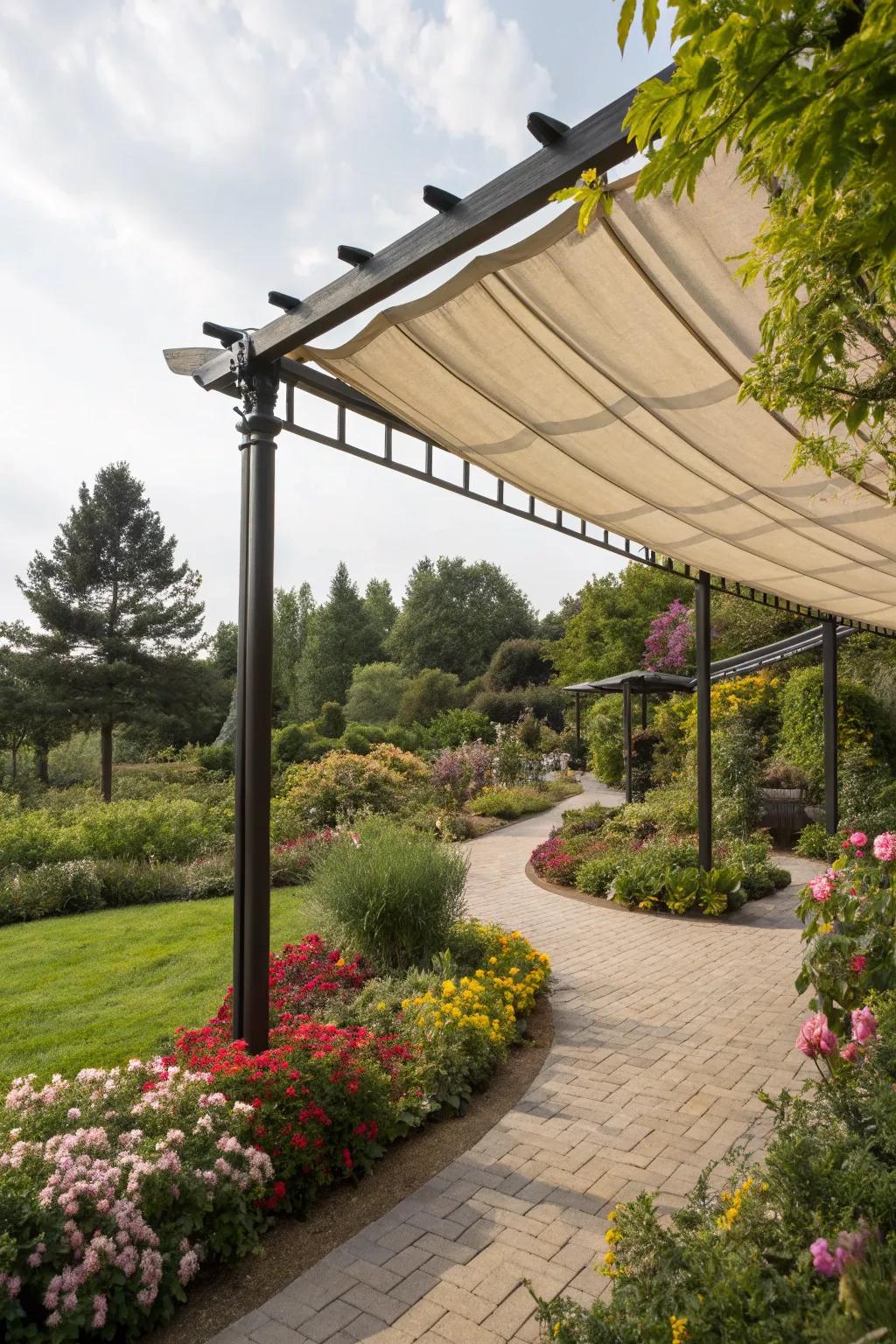 A rollable canopy adjusts to changing weather conditions effortlessly.