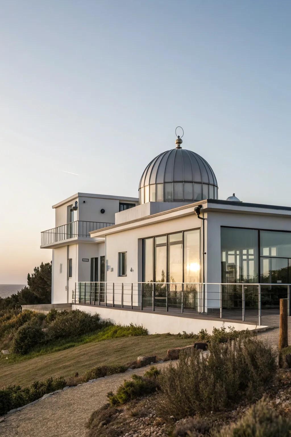 A modern home showcasing a sleek, minimalist cupola.
