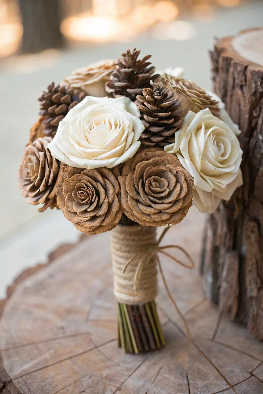 Discover classic beauty with a handcrafted pinecone blossom arrangement, a flawless combination of nature and artistry.