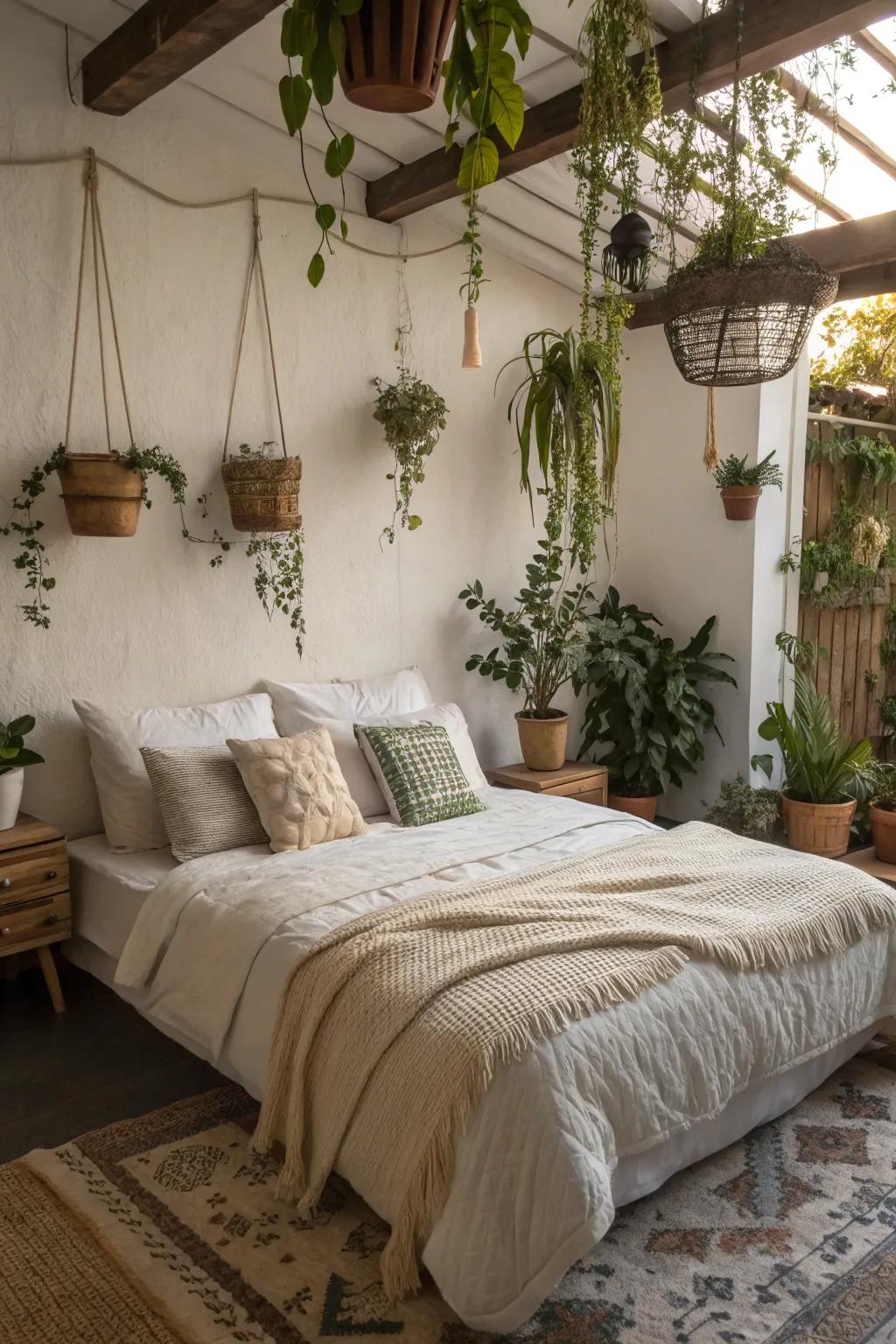 Design a peaceful retreat with plants around your bed.