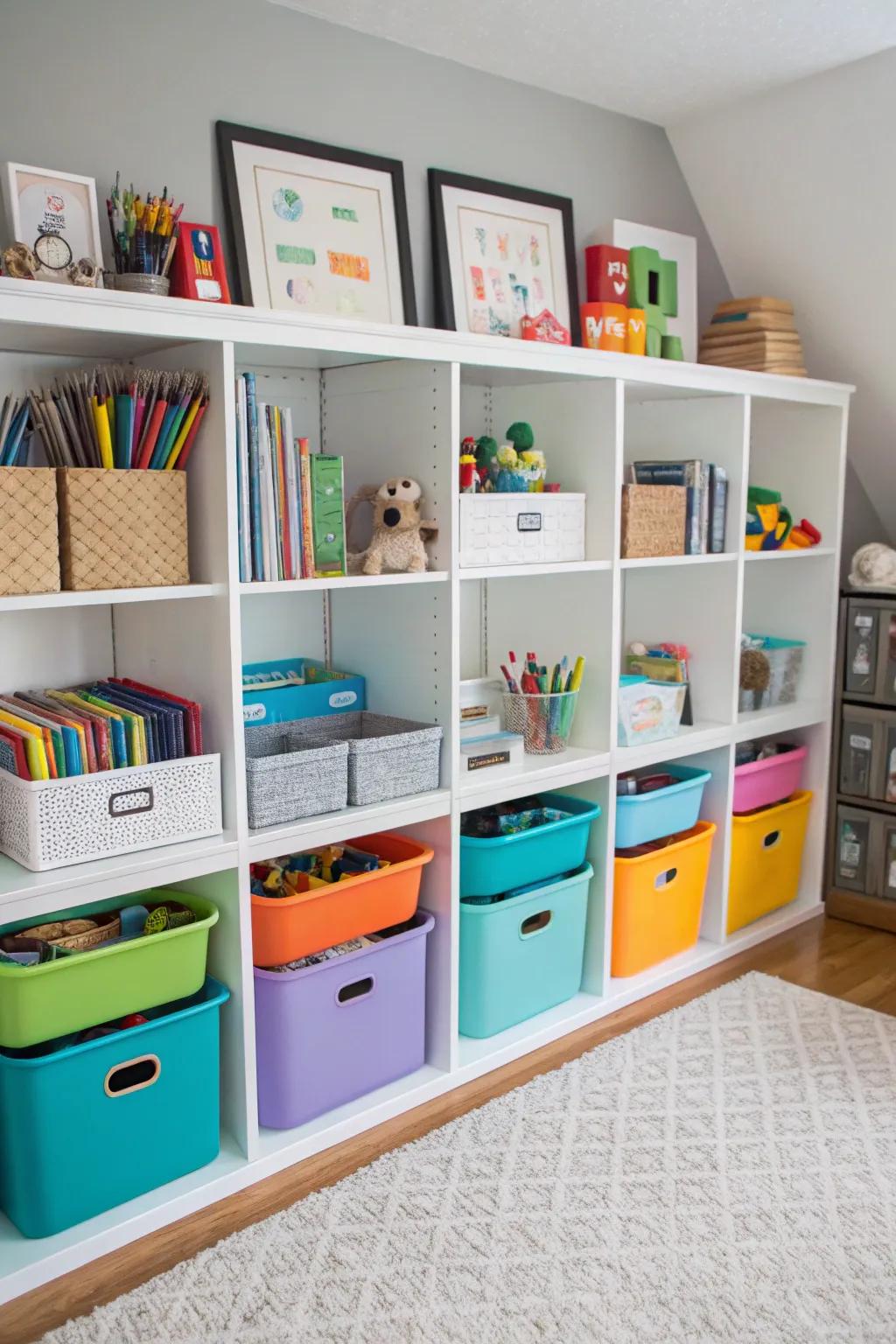 Stylish storage prevents clutter.