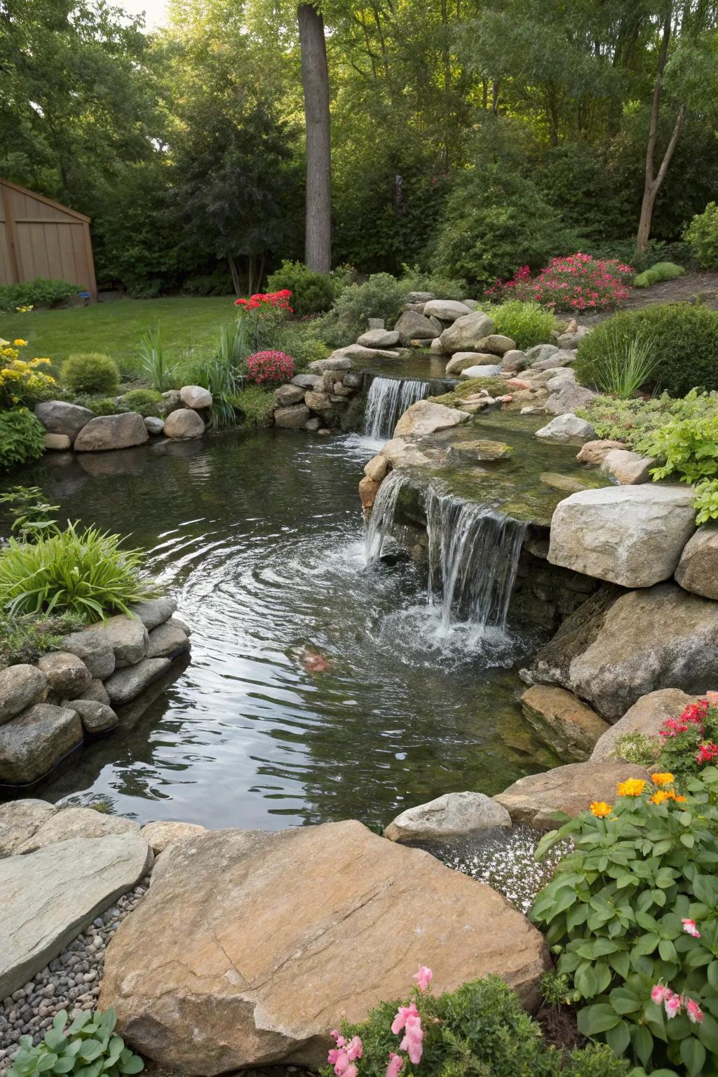 A cascade feature enriches your water course's motion and acoustics.
