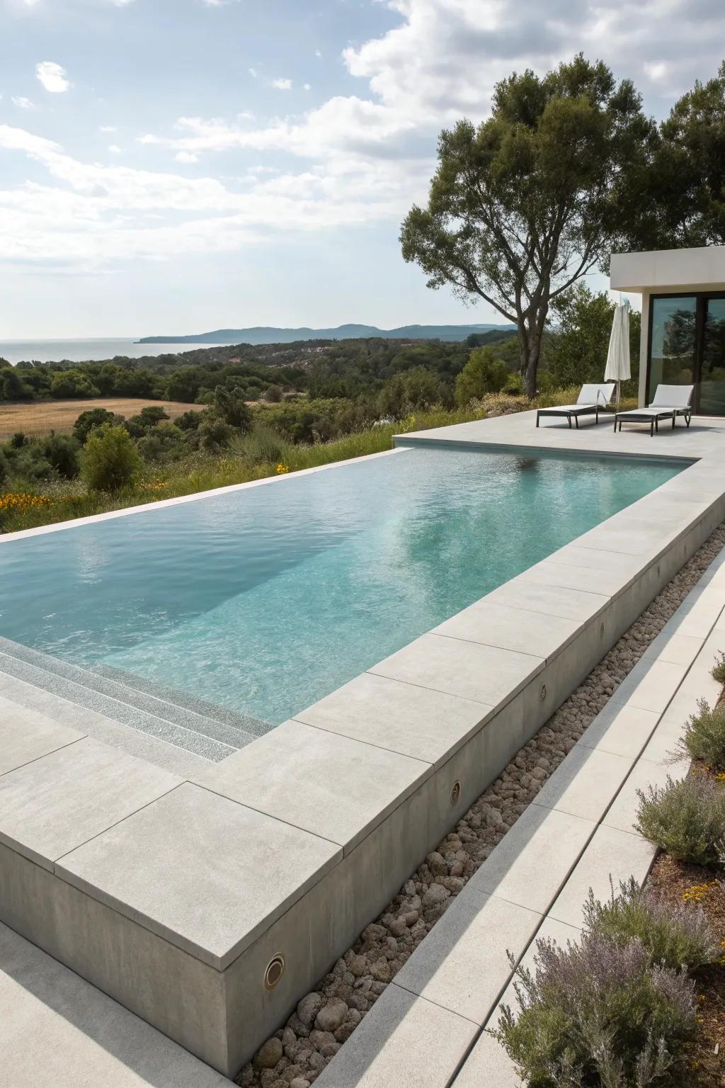 Concrete coping delivers a streamlined and contemporary aesthetic.