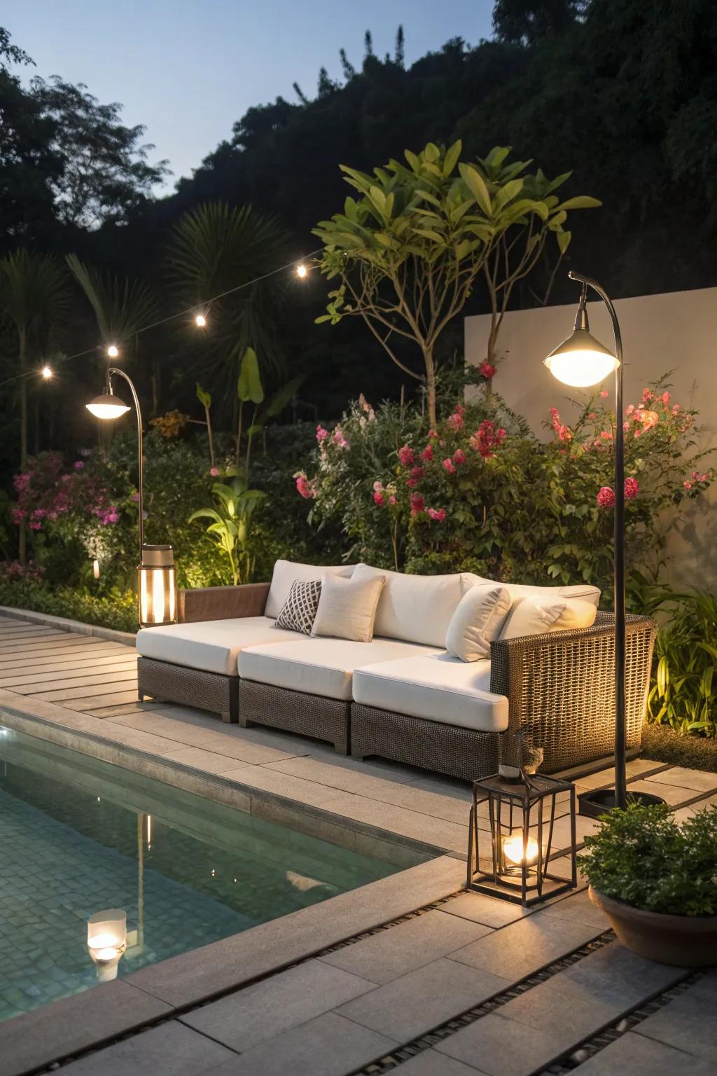 Design a cozy retreat with a refined outdoor sofa.