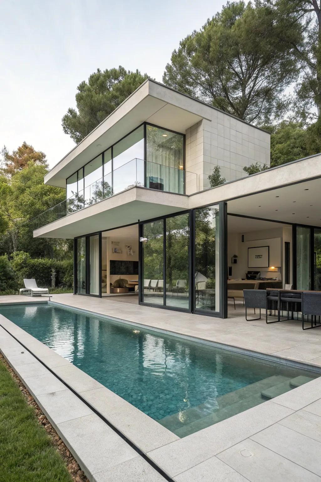 A modern pool house showcasing sleek and sophisticated style.
