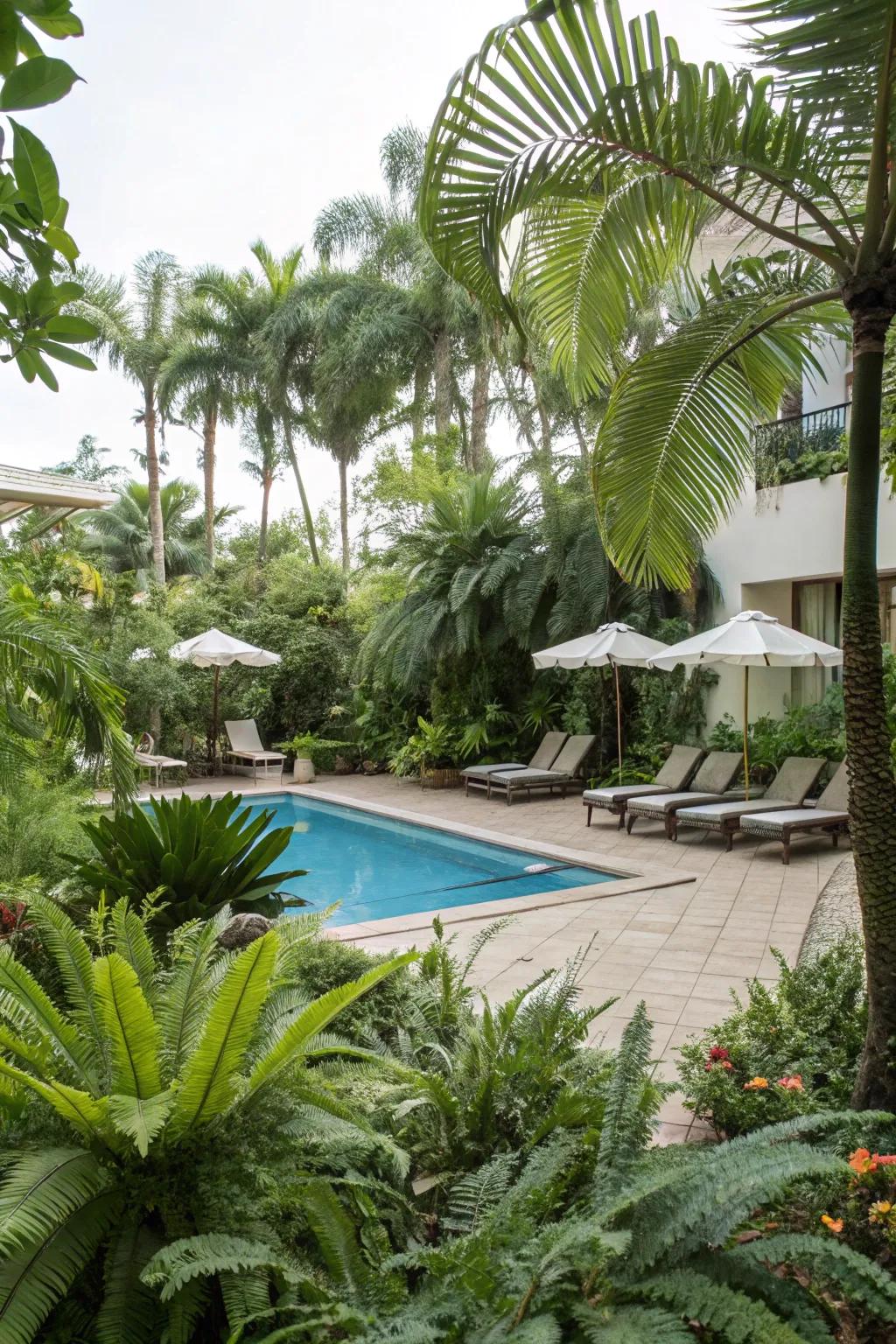 Tropical greenery turns your pool into a secluded getaway.