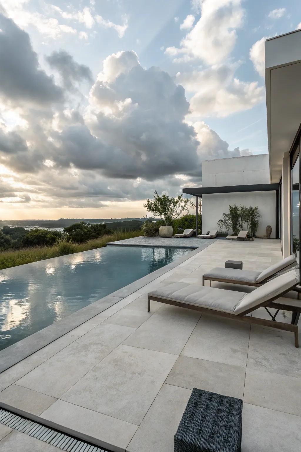 Concrete paving stones infuse a contemporary element into your poolside.