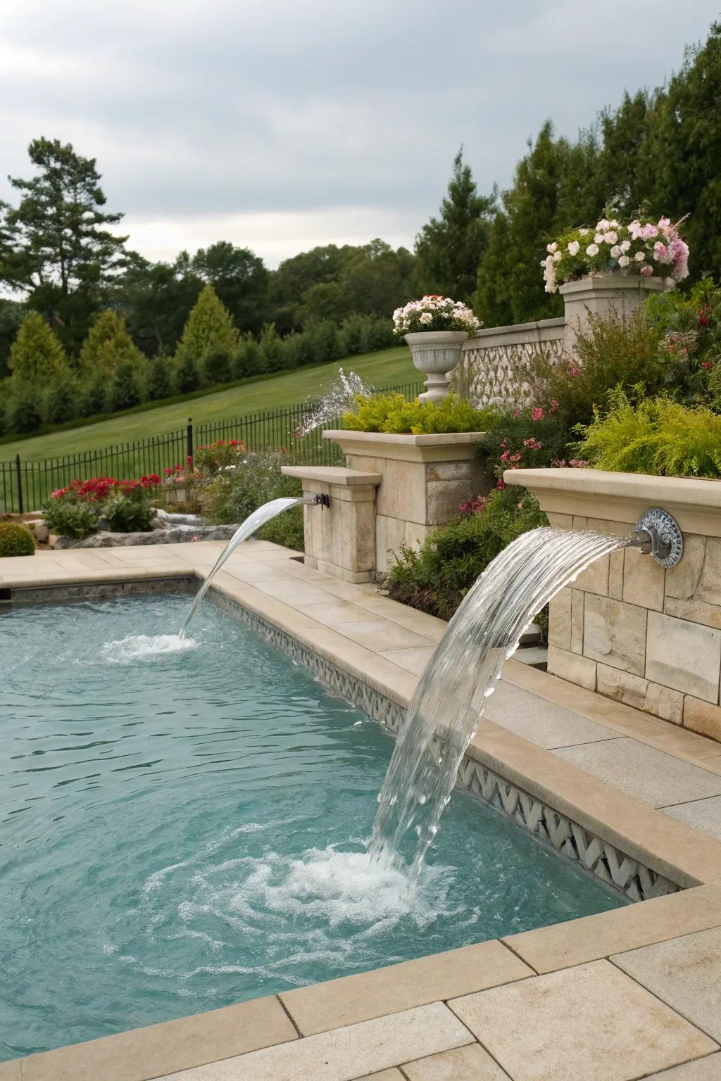 Overflowing waterways add elegance and charm to your pool's aesthetic.