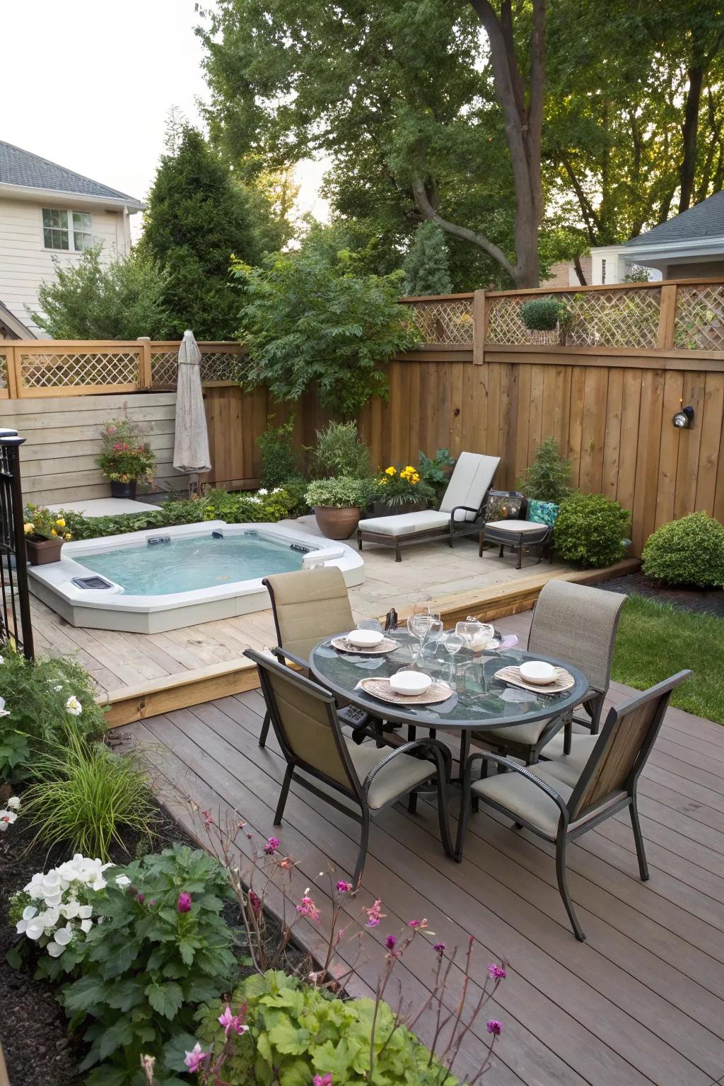 A multi-functional deck turns the pool space into a flexible area for leisure and eating.