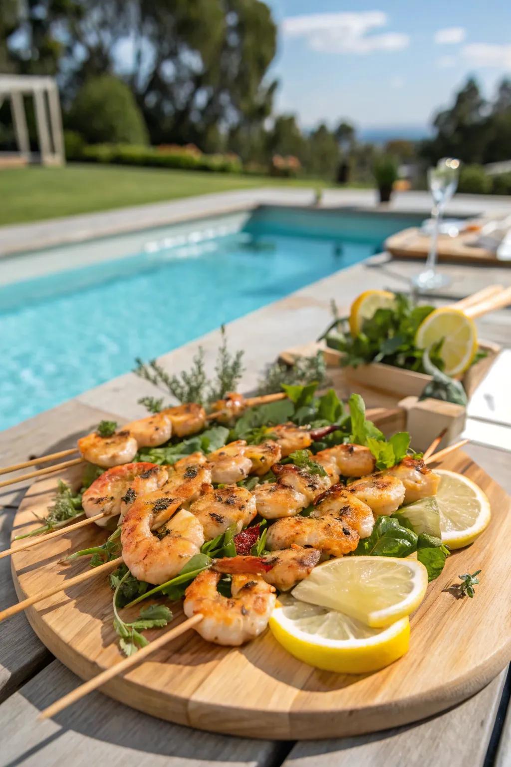 Enjoy flame-broiled prawn skewers with a zingy citrus taste.