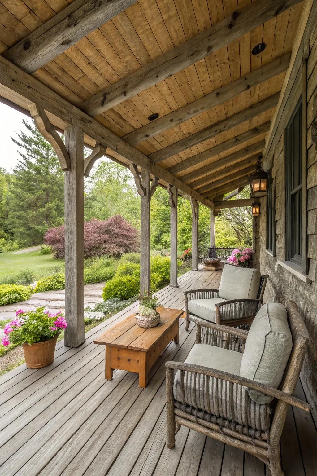 Celebrate nature with a timber porch structure.