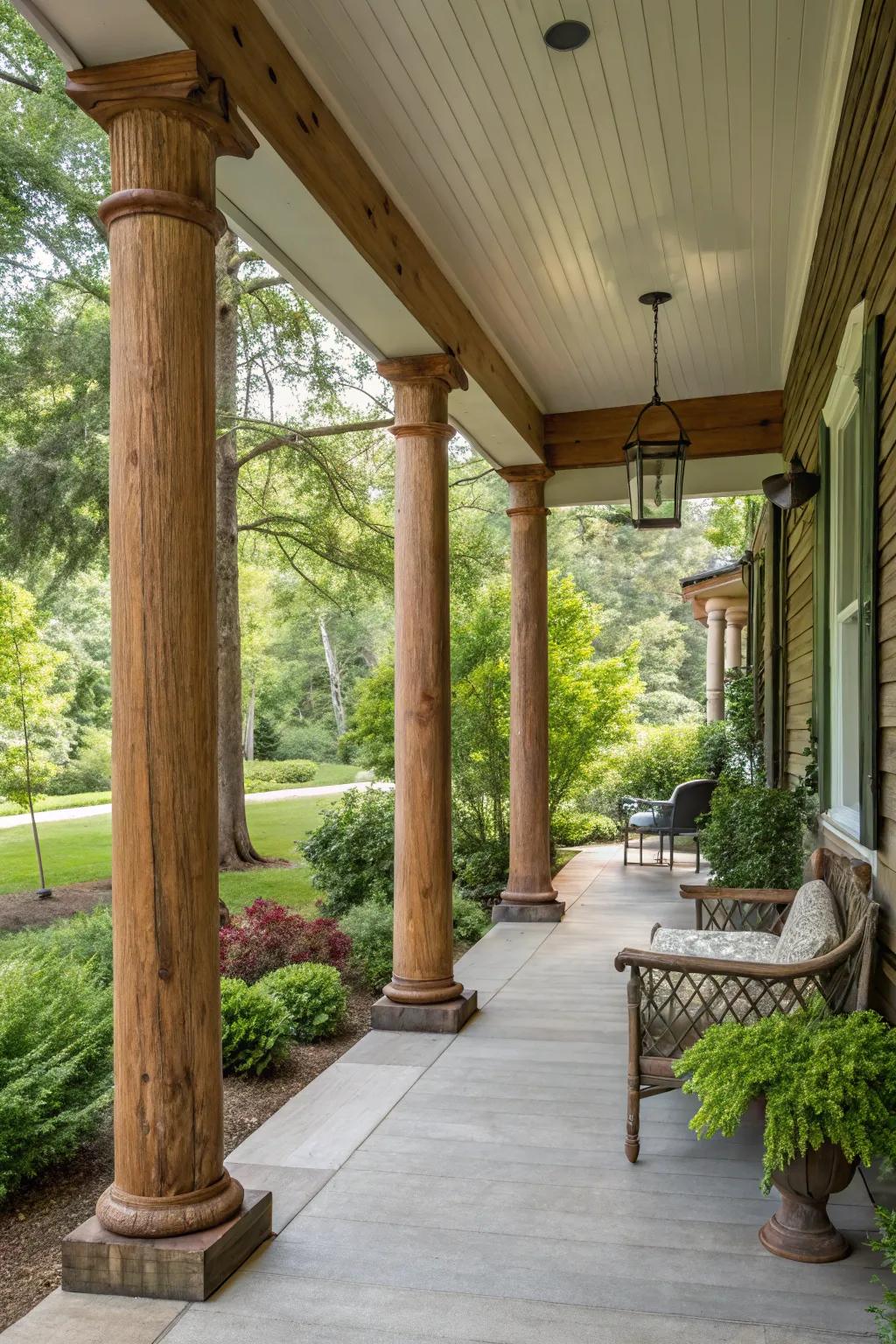 Natural wood supports add a natural element to your porch.