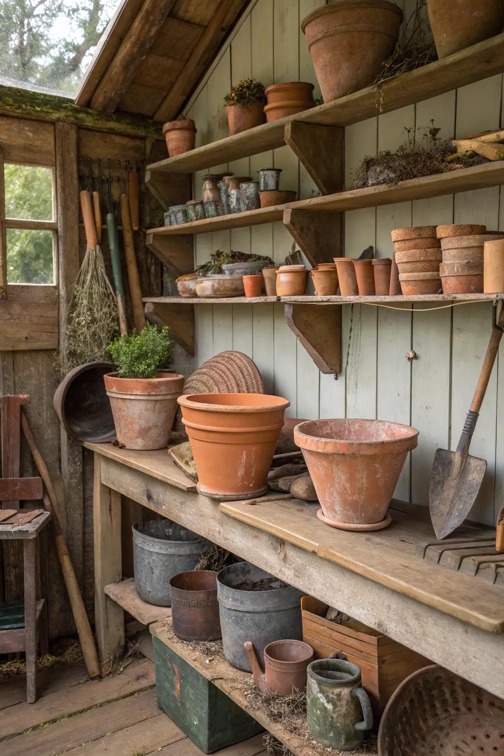 A potting shed radiating vintage appeal and distinctiveness.