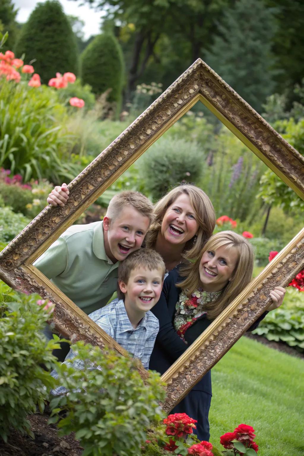 Introduce a playful detail with a large ornamental border for a remarkable family photo.