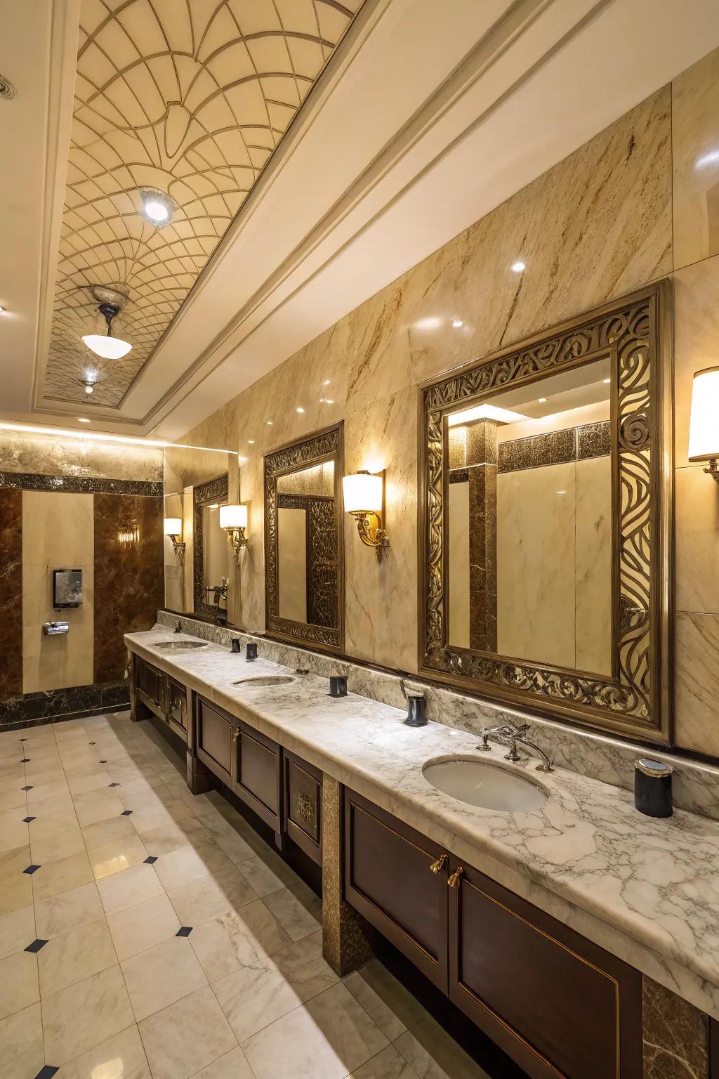 Refined touches in a shared restroom convey a sense of sophistication.