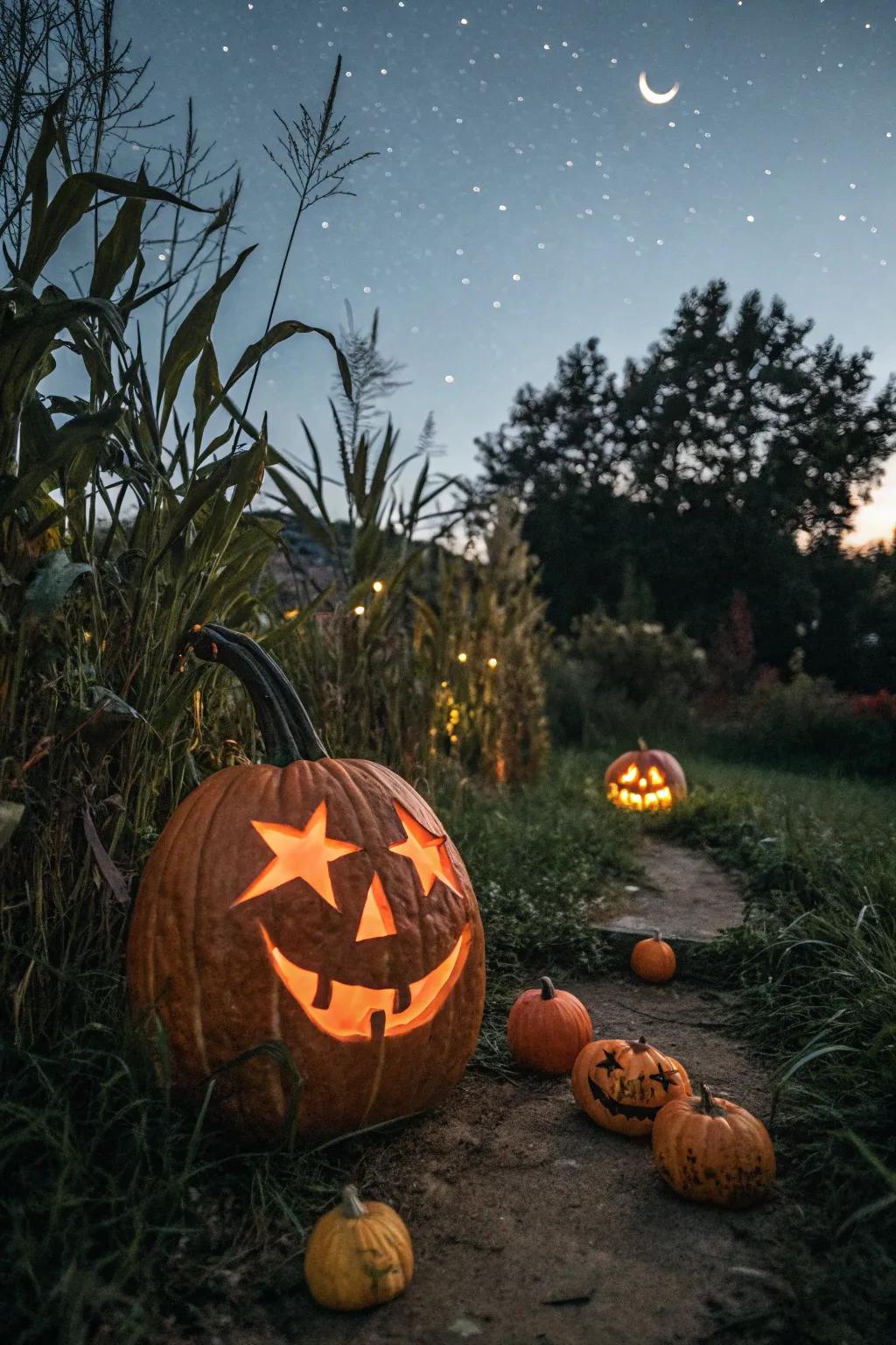 Playful starry-eyed pumpkin that gives your decor a magical touch.