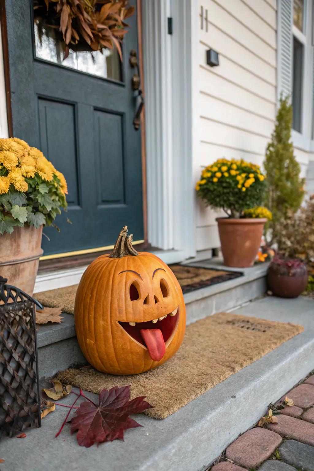 A playful pumpkin creation that adds a humorous touch to your Halloween decor.