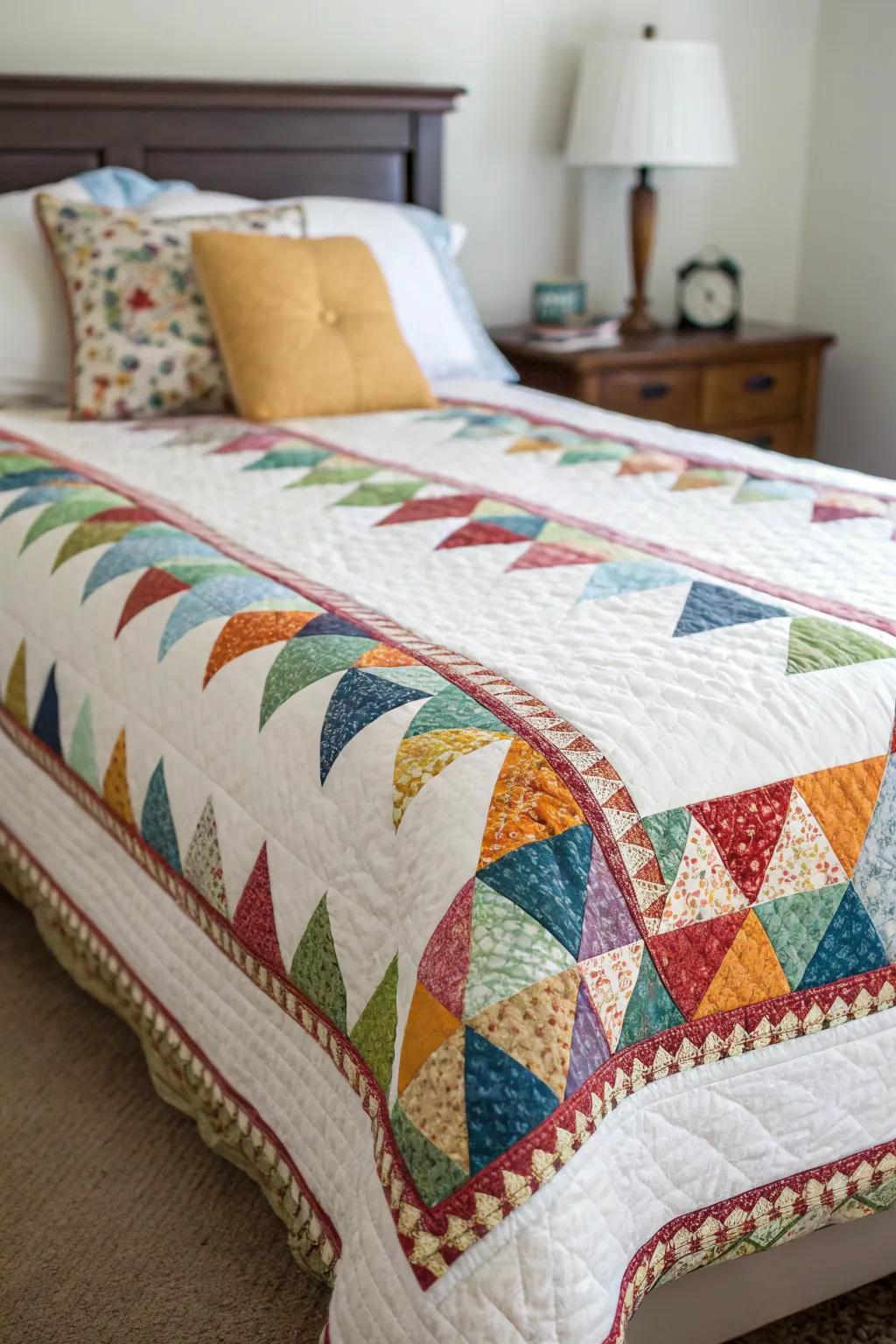 Using prairie points is a great way to create a lovely, multi-dimensional look along the edges of a quilt.