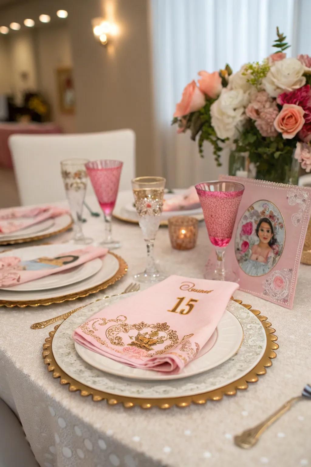 Lavish table arrangements enrich the dining ambiance.