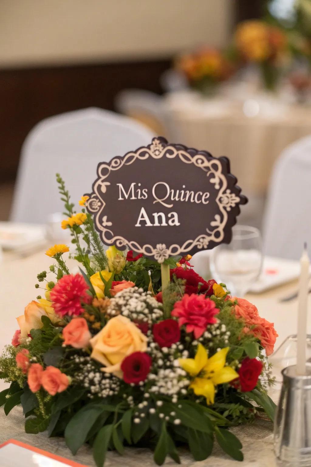 Bespoke monogram signs contribute a tailored aspect to your centerpiece.