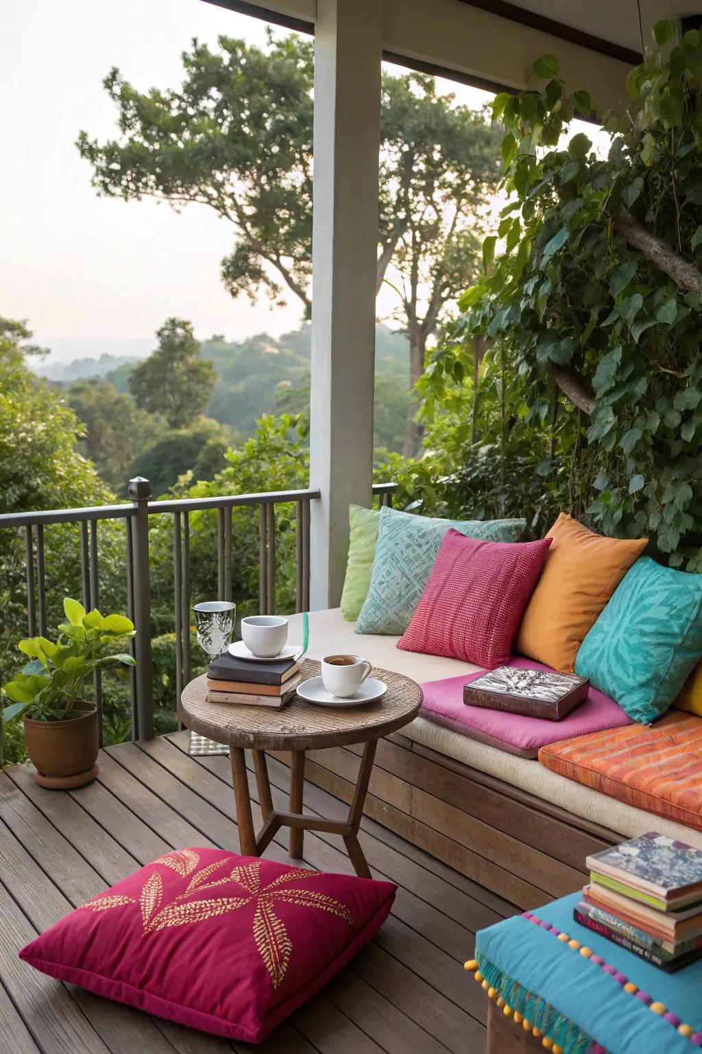 Change your deck into a welcoming corner with plush furnishings.
