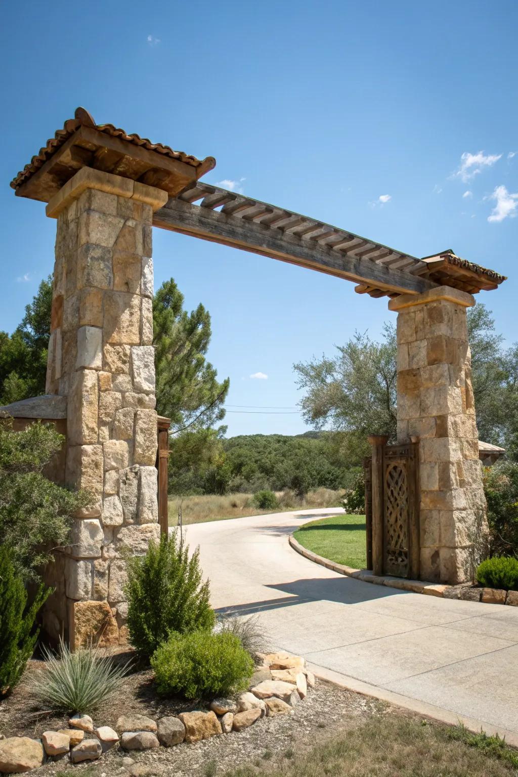 Resilient rock columns for a striking entrance.
