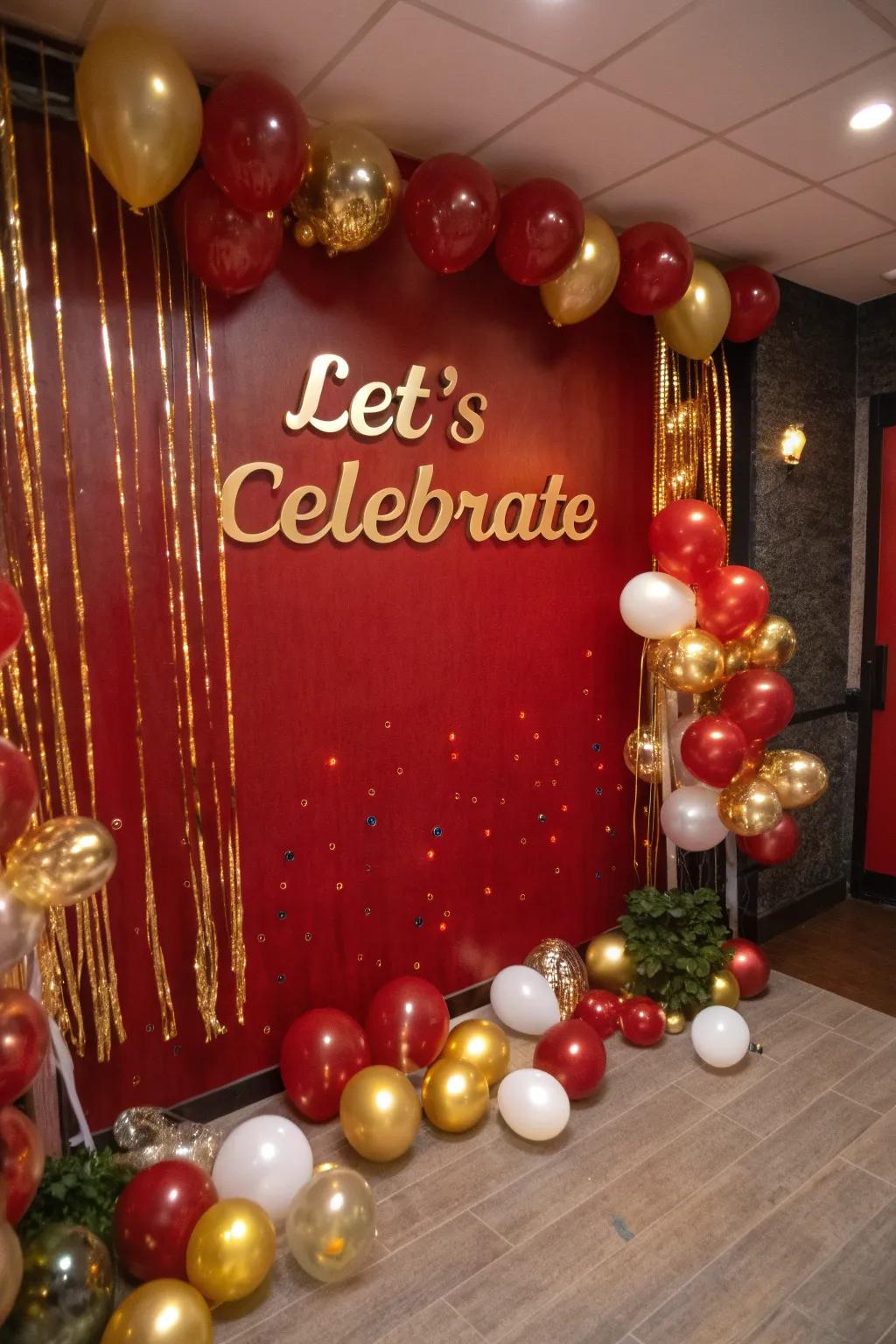 A themed backdrop with gold lettering brings sophistication to the party.