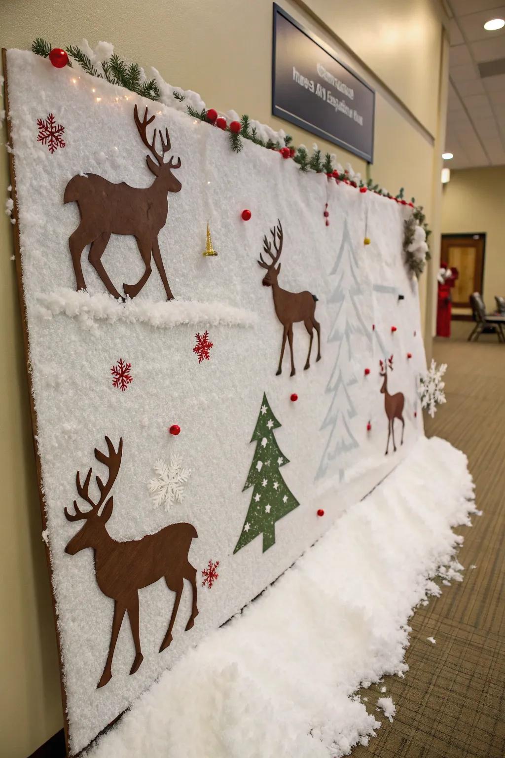A snowy reindeer scene brings the enchantment of winter indoors.