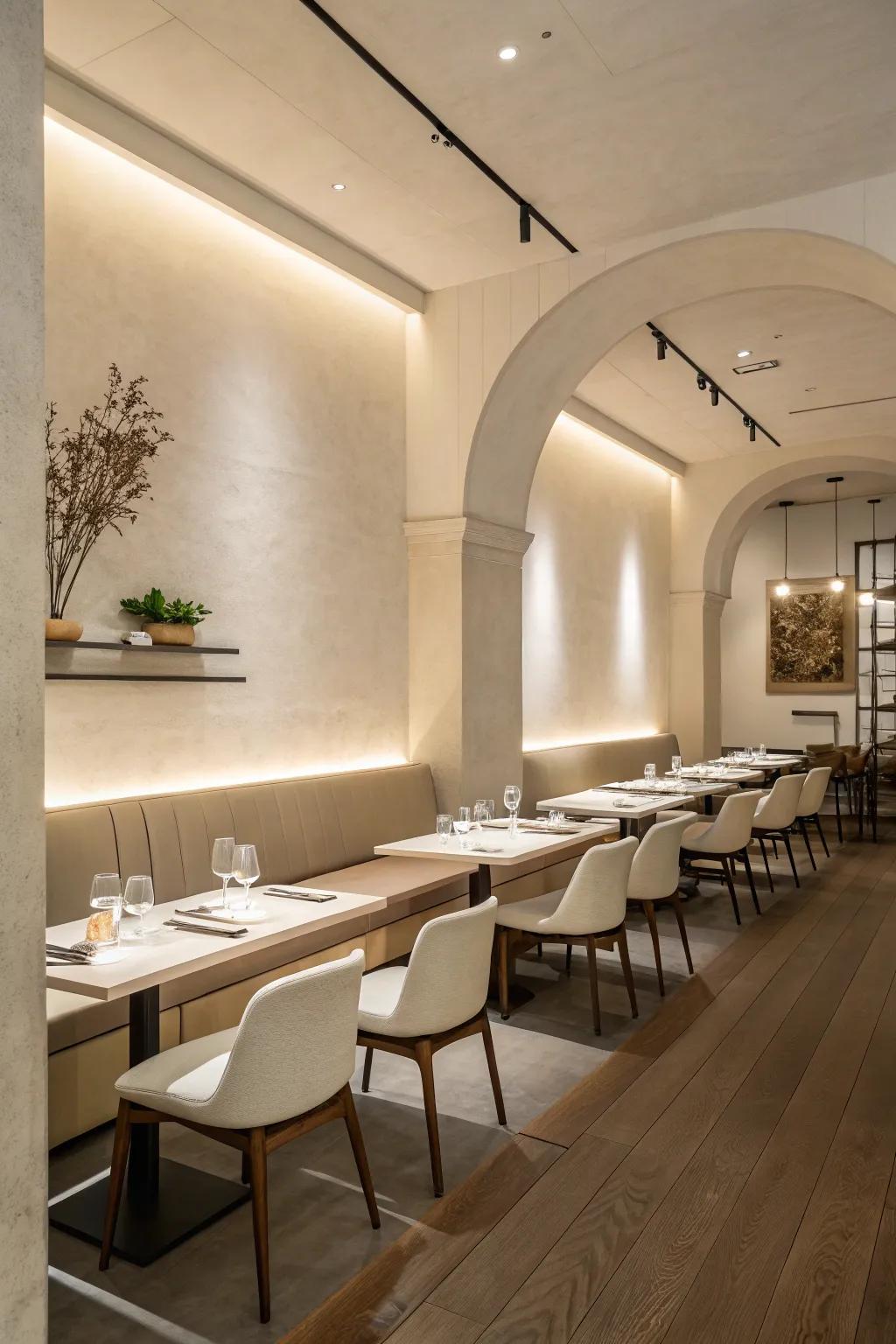 Modern simplicity makes for a dining space that’s elegant and spacious.