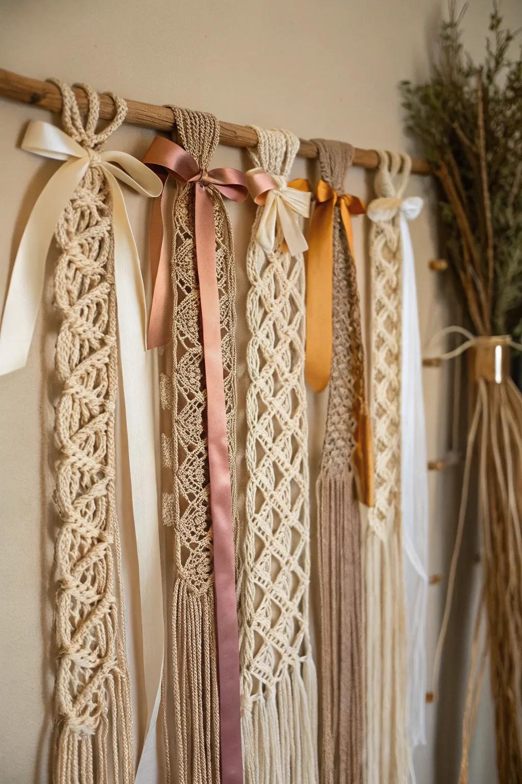 Bohemian ribbon wall art bringing an elegant touch.