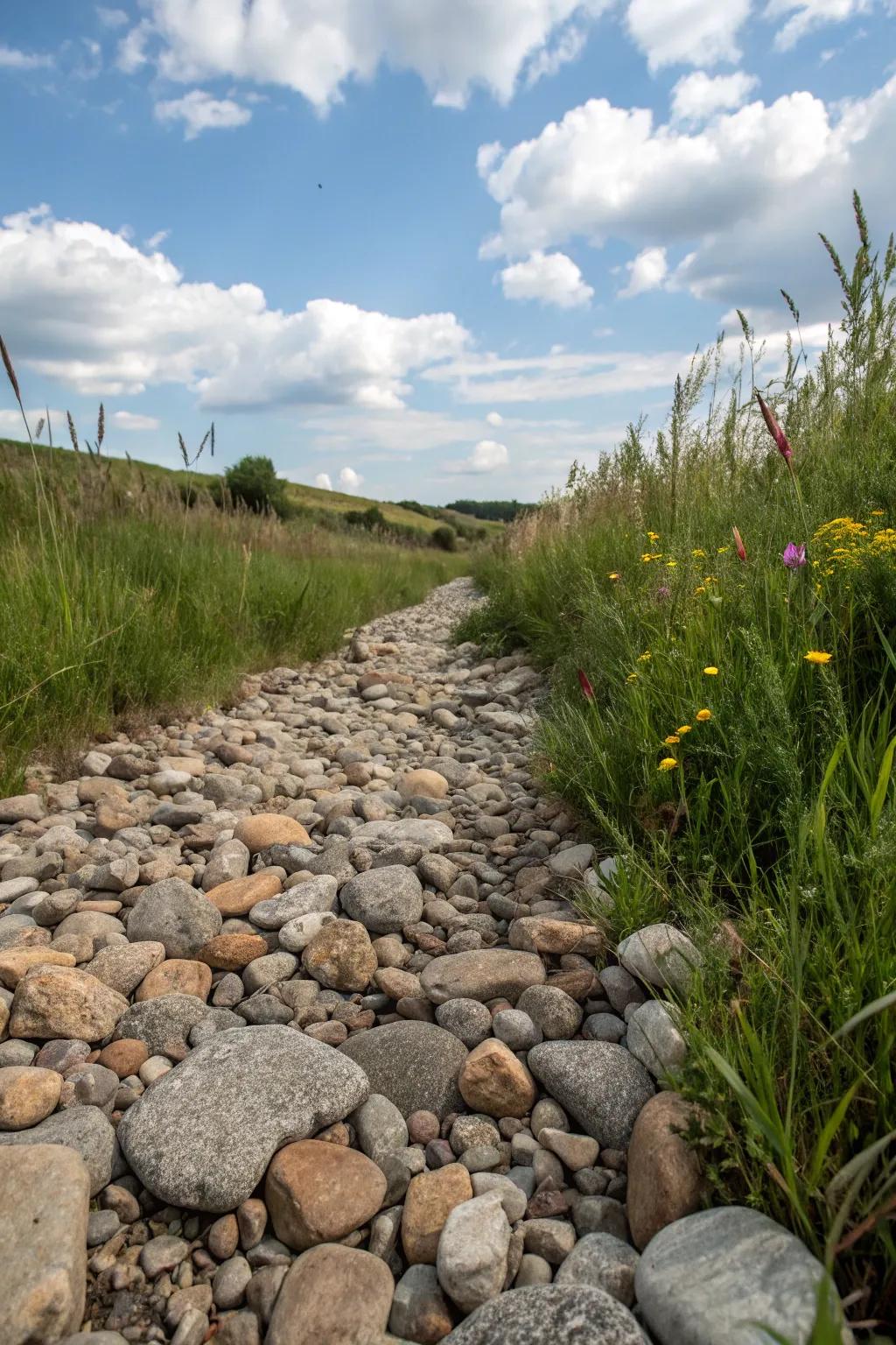 A refined streambed introduces texture and visual interest to this garden design.